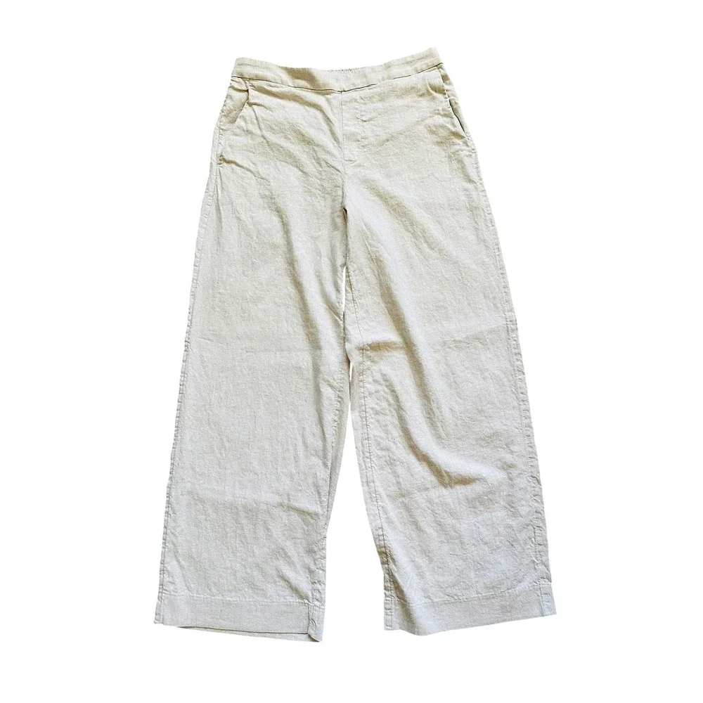 Banana Republic Hayden Wide Leg Linen Blend Pants Flax Beige Neutral Size M
